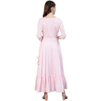 Ishin Women'S Cotton Anarkali Embroidered Sequins Ethnic Motifs Print Pink Kurti