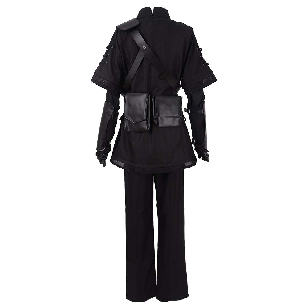 miccostumes Men's Costume Warrior Cosplay Pure Dark Black Uniform Fullset Tunic Pants With Belt and Hat (men m)