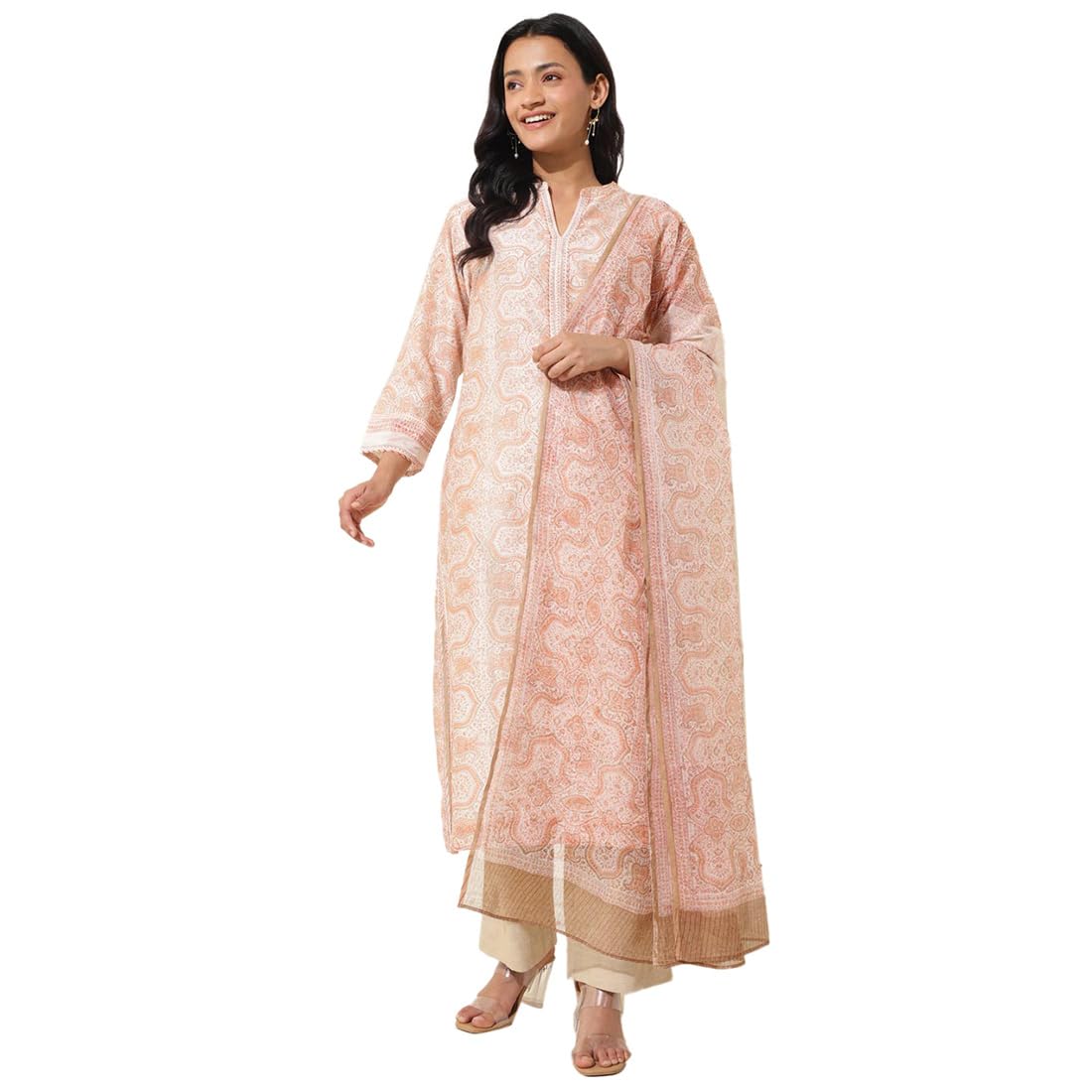 Fabindia White Cotton Silk Hand Block Printed 2Pc Kurta Set