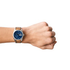 Fossil Men's Machine Quartz Silver and Leather Three-Hand Watch, Color: Silver (Model: FS5920)