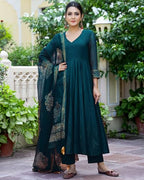 ANNI DESIGNER Womens Rayon Blend Solid Anarkali Kurta with Pant & Dupatta (Magic-KEROSIN_XL_Dark Blue_X-Large)