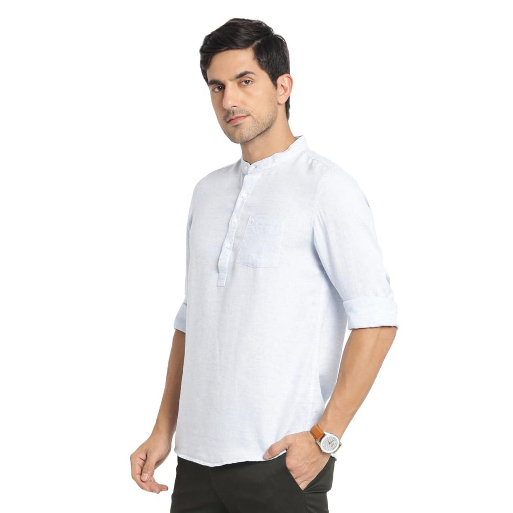 Turtle Men Cotton Lyolin Slim Fit Light Blue Solid Casual Kurta Shirt