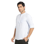 Turtle Men Cotton Lyolin Slim Fit Light Blue Solid Casual Kurta Shirt