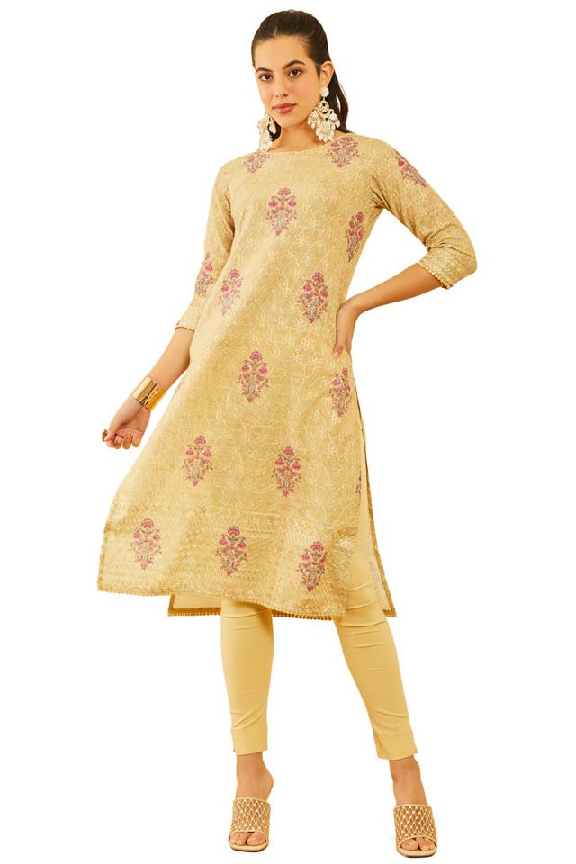 Soch Women Poly Cotton Floral Printed Kurta with Embroidered Details