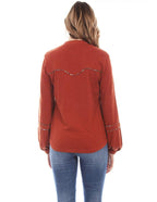 EMBROIDERED YOKE L/S BLOUSE