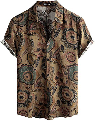 VATPAVE Mens Casual Hawaiian Shirts Short Sleeve Button Down Beach Shirts Tropical Floral Shirts Medium Brown