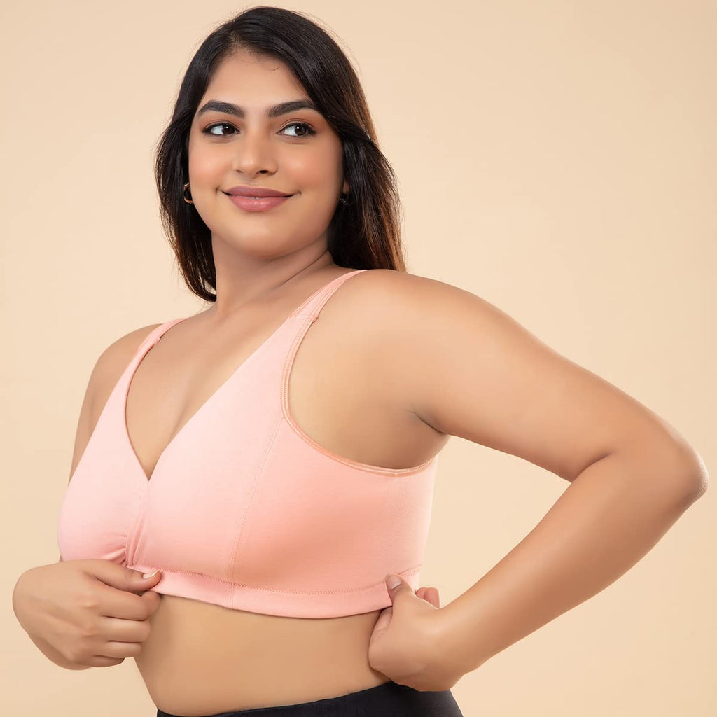 NYKD Cotton Maternity Bra for Women Nursing/Feeding - Non-Padded, Non-Wired, Full Coverage (with Adjustable Straps) Bra, NYB129,