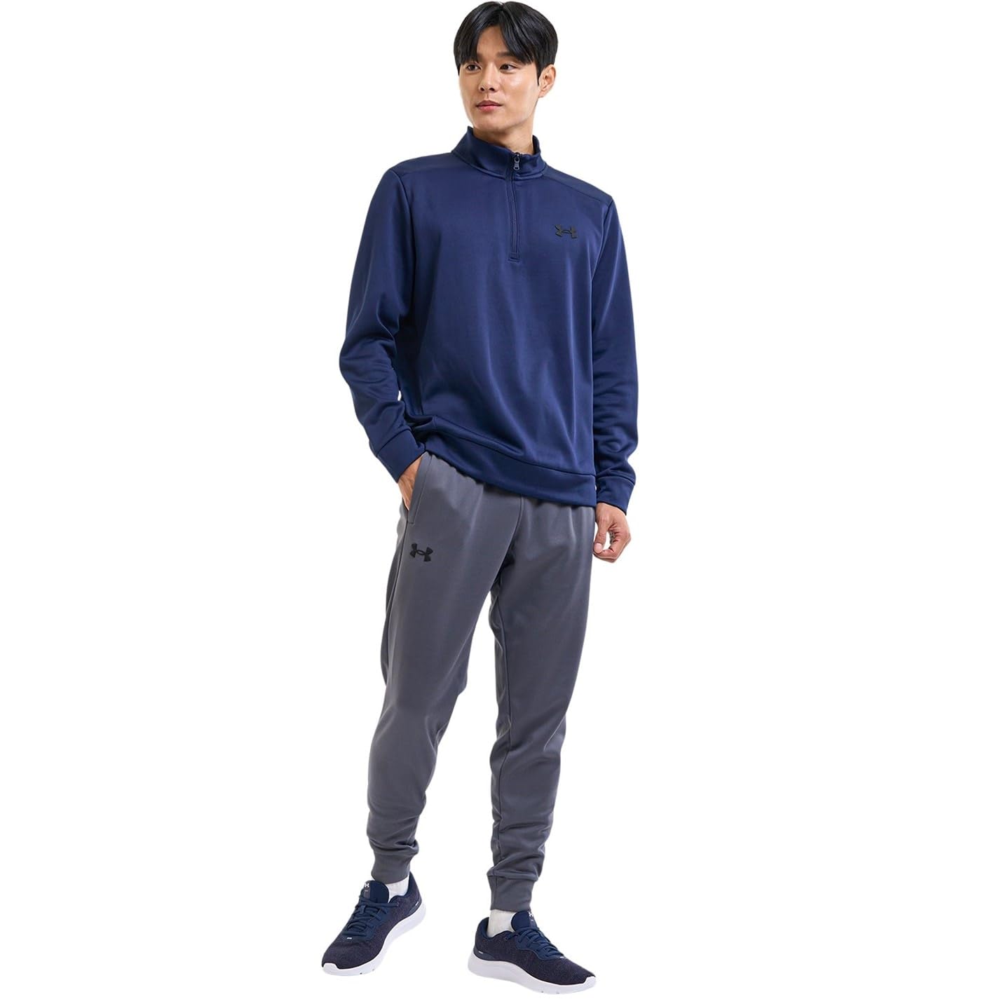 Under Armour Men's ArmourFleece 1/4 Zip, (410) Midnight Navy / / Black, Medium