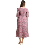 Preneum WomenS Maxi Fit & Flare Latest Style Print Georgette Regular Sleeves Casual Maxi | Summer Festival & Occasion, Light Pi