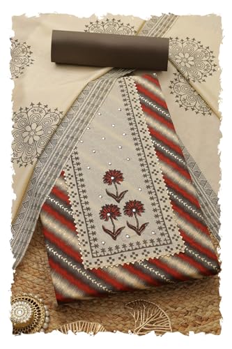 Soch Women Jam Cotton Striped Unstitch Dress Material with Thread Work