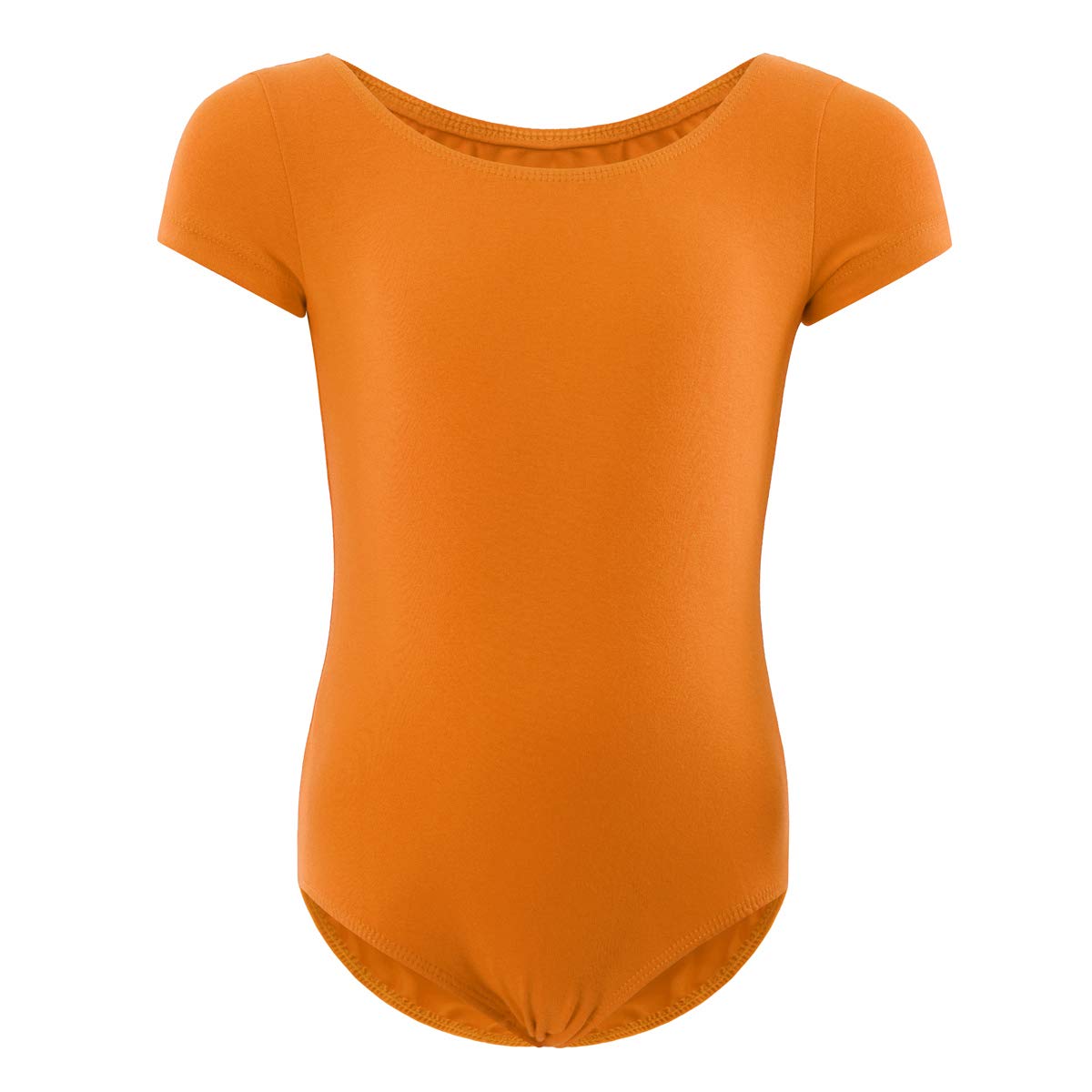 WEGETIT Gymnastics Leotards for Girls Ballet Dance Toddler Outfit Short Sleeve Bodysuit (10-12 years, Orange)
