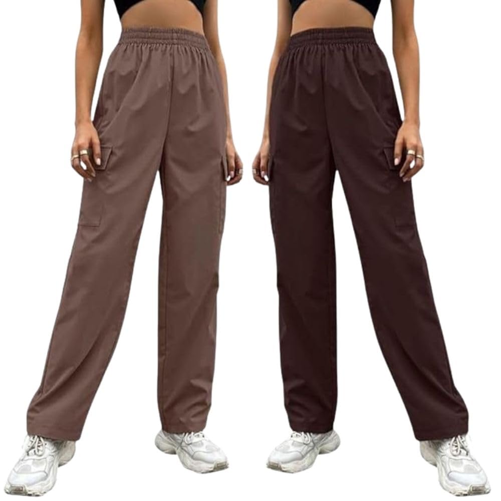 Leriya Fashion WomenS Parachute Cargo Pants  High Waist Flared Korean Trousers With Pockets | Trendy Casual Wear For Daily & Tra