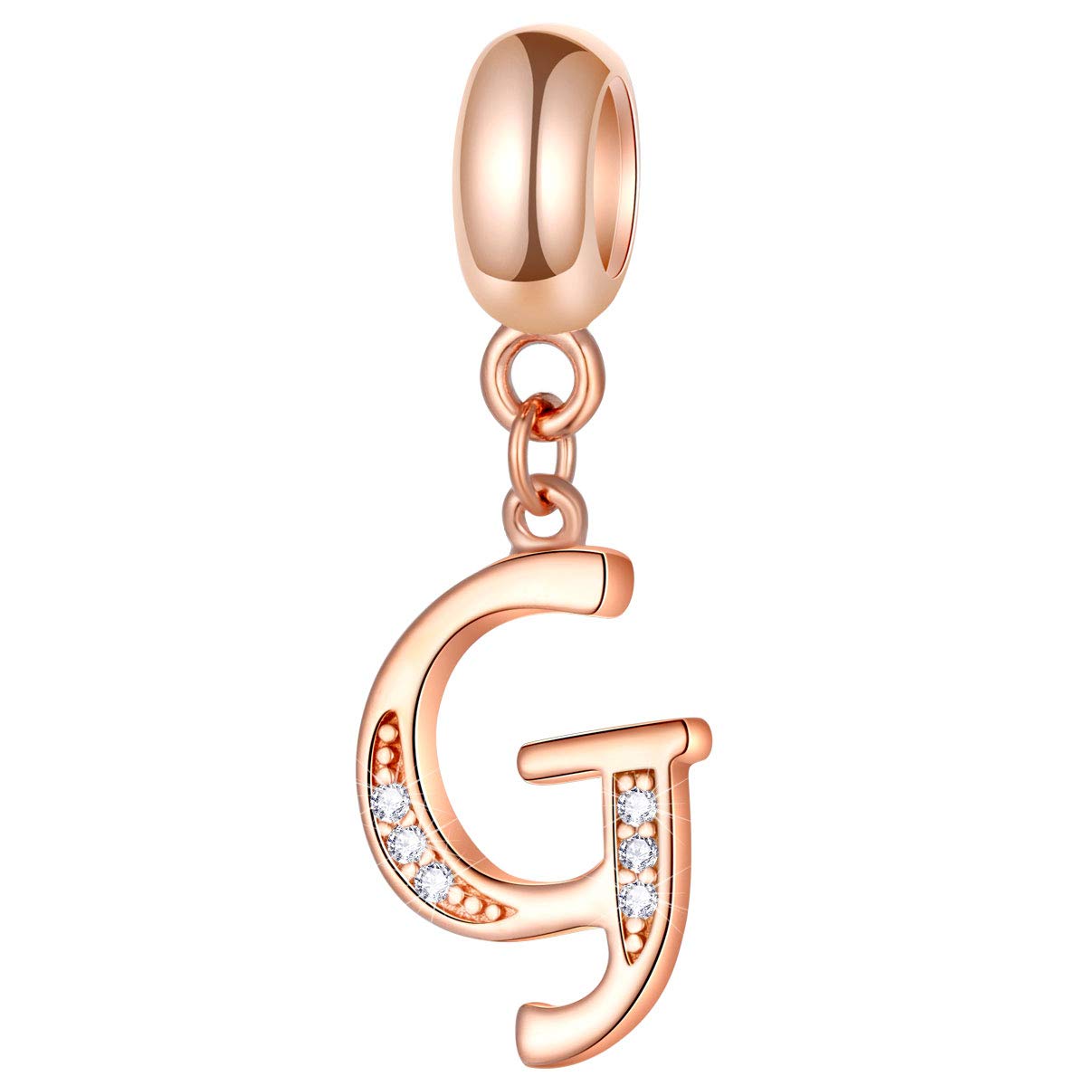 Letter G Charms Initial A-Z Alphabet Word Beads - Rose Gold Authentic 925 Sterling Silver Letra CZ Dangle, fits Pandora Style Br