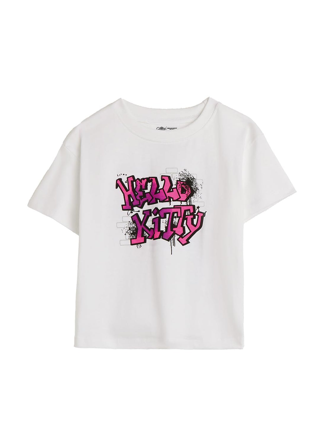 The Souled Store Hello Kitty: Musical Girls Short Sleeves Round Neck White Graphic Printed Cotton Oversized T-Shirts