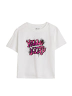 The Souled Store Hello Kitty: Musical Girls Short Sleeves Round Neck White Graphic Printed Cotton Oversized T-Shirts
