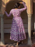 Pinkmint Womens Ethnic Muslin Anarkali Long Sleeve Kurta Set Pant with Dupatta l Traditional Suit for Fetive, Wedding Weat Purp