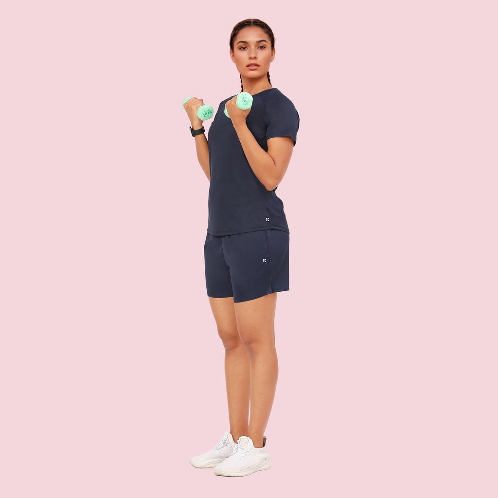 Enamor Womens Solid Relaxed Fit T-Shirt (A314_Navy
