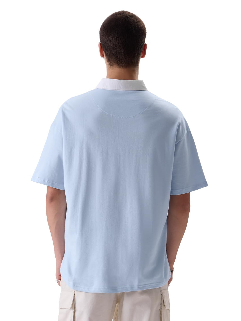The Souled Store Solids: Powder Blue Mens and Boys Oversized fit Solid Half Sleeve Cotton Blue Color Mens Oversized Polo T-Shirt