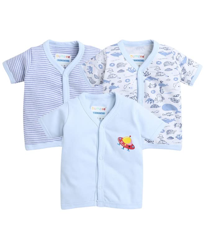 BUMZEE Blue & White Girls Half Sleeves Jablas Pack of 3 Age - 9-12 Months (Peb8214E-blu.wht)