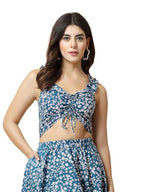 OOMPH! Sleeveless Smocked Crop Top, Blue, mt850