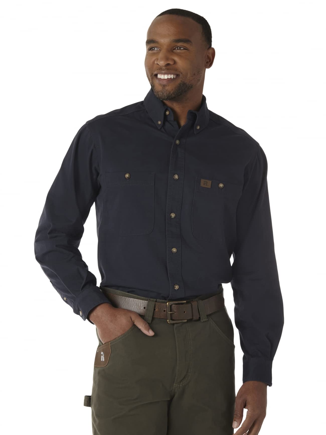 Wrangler Riggs Workwear Men's Big Logger Twill Long Sleeve Workshirt, Navy, X-Large Tall