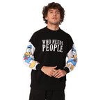 Bewakoof Mens Graphic Print Oversized Fit Full Sleeve Round Neck Fleece Sweatshirt Black