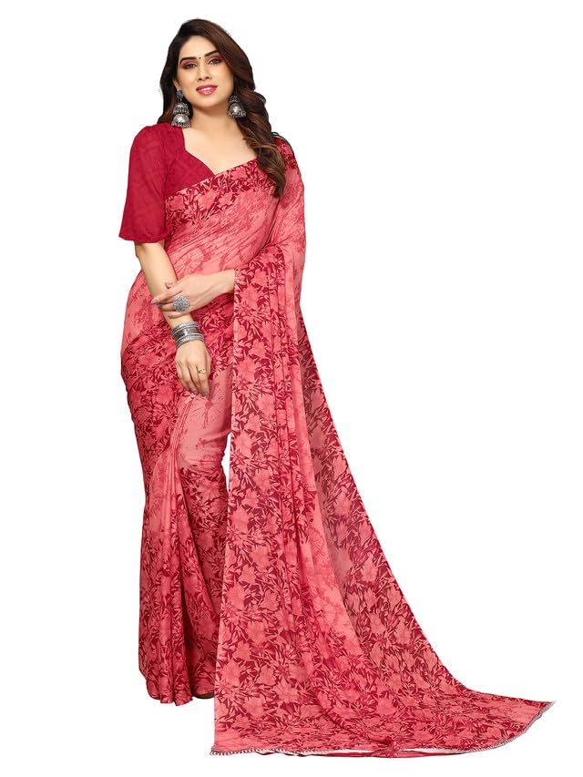 Satrani Georgette Womens Geoegette Floral Print Saree With Unstitched Blouse Piece (3112S2153Na_Maroon1)
