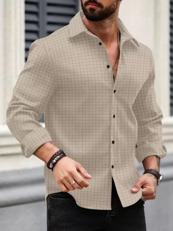 Deelmo MenS Regular Fit Button Down Dress Shirts Textured Long Sleeve Casual Hawaiian Shirt