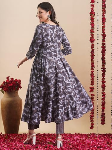 ANNI DESIGNER Womens Rayon Blend Anarkali Printed Kurta with Pant (SIPRADH Grey_XXL_Grey_XX-Large)