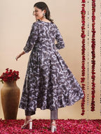 ANNI DESIGNER Womens Rayon Blend Anarkali Printed Kurta with Pant (SIPRADH Grey_XXL_Grey_XX-Large)