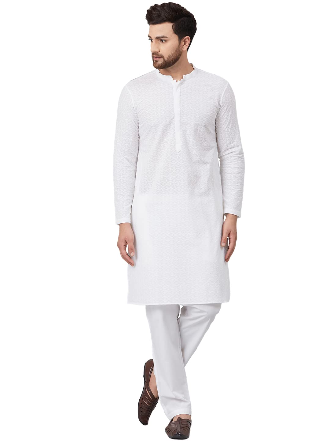 See Designs White Chikankari Embroidered Straight Kurta Long Sleeves_Sdkt913S
