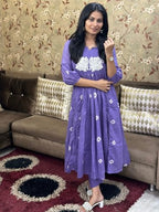 ANNI DESIGNER Womens Rayon Blend Anarkali Printed Kurta with Pant (ANVESHI Purple_XL_Purple_X-Large)