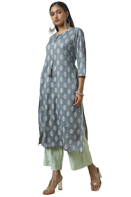 Soch Womens Rayon Foil Print Kurta With Tassels