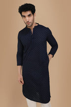 Manyavar Ravishing Chikankari Embroidered Navy Blue Kurta Set
