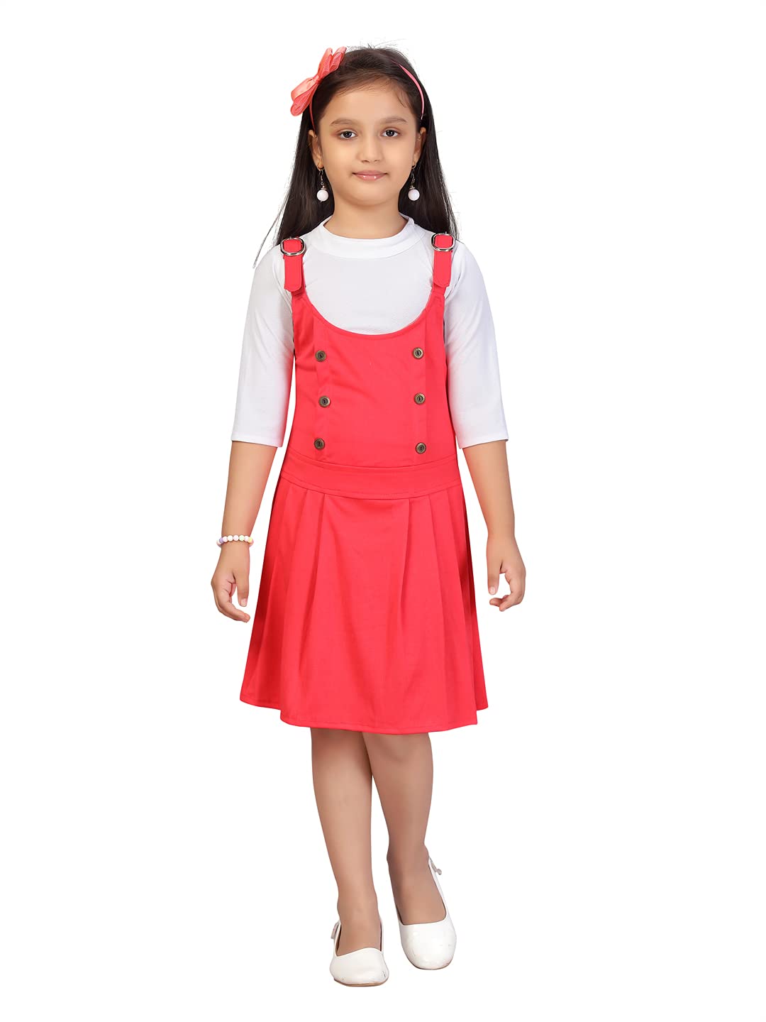 Aarika Girls Cotton Blend Skater Knee-Length Dress (DR-1615_White-Pink_26)