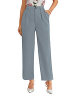 Shasmi Womens Sky Blue High Waist Pleated Straight Leg Trousers  Elegant Solid Color Work Pants with Pockets, Casual Office Wear