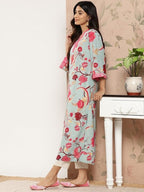 Varanga Women'S Blended Relaxed Fit Floral Printed Sequinned Detail A-Line Kurta ??Elegant And Stylish Ethnic Wear