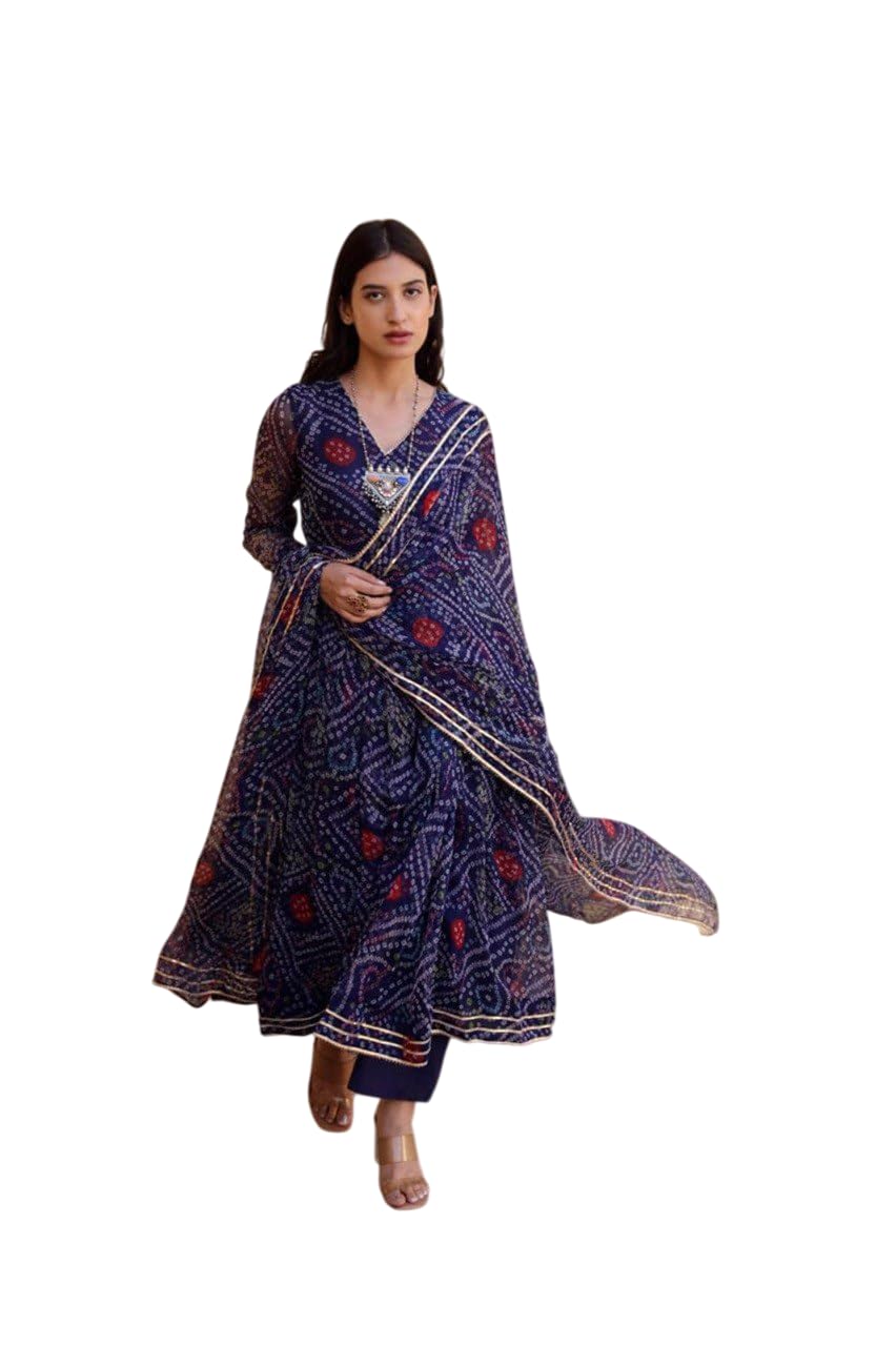 Flosive Women'S Chiffon Regular Fashion Vest (Vz-Bandhani Navy Blue