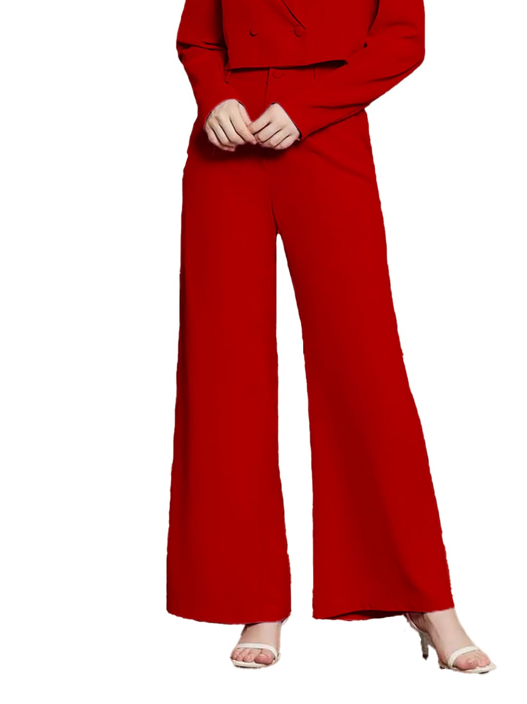 Kotty Womens High Rise Regular Fit Viscose Rayon Solid Trousers Rose Red