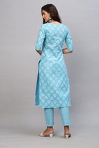 Anni Designer Women'S Cotton Blend Printed Straight Kurta With Pant (Kidya Blue-Nwfb08_Xl_Blue_X-Large)
