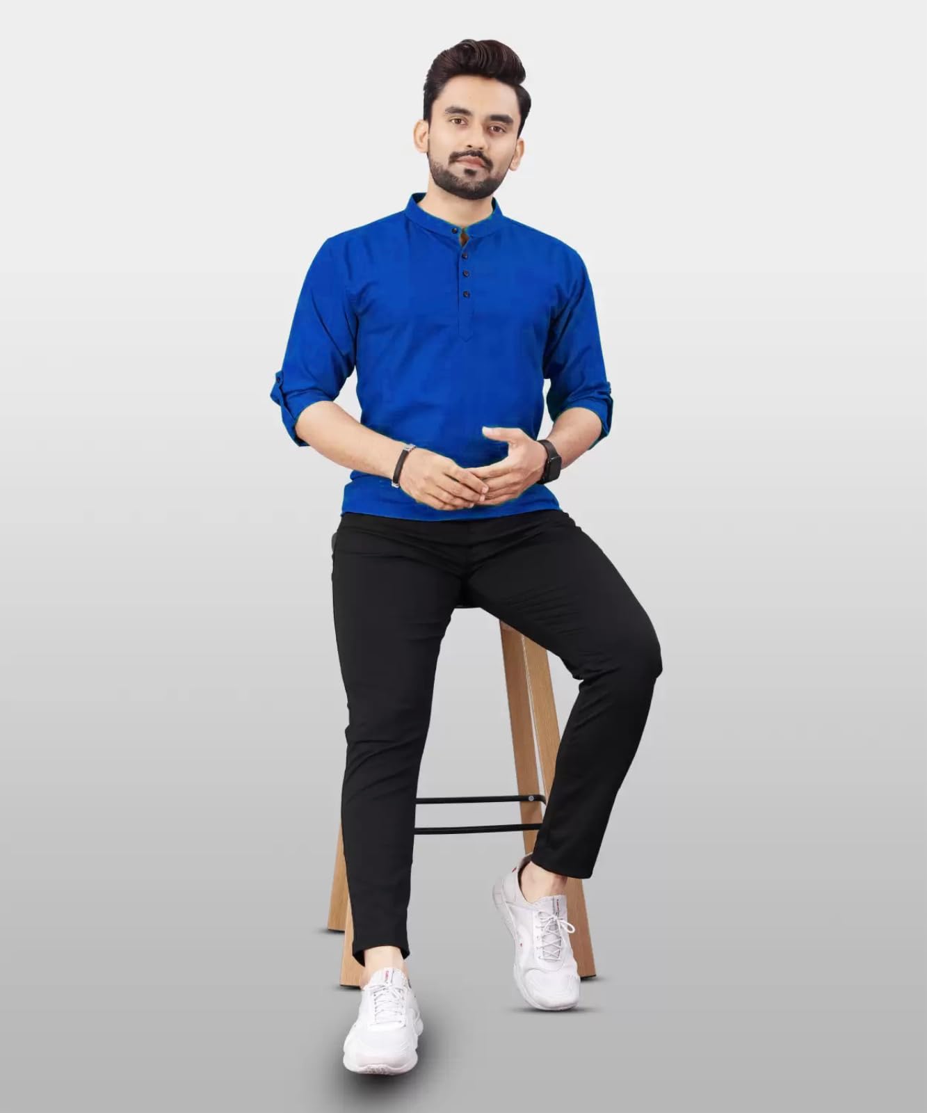 Deemoon MenS Cotton Blend Kurta With Solid Regular Fit Mandarin Collared Neck Full Sleeve And Waist Length | Kurtas For Men | R