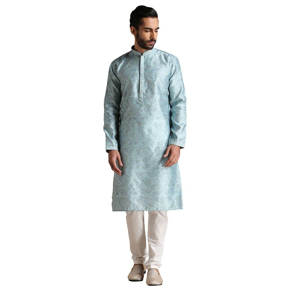 Manyavar Kurta Set For Men, Full Sleeves Mandarin Collar Ethnic MenS Kurta Set For Engagement, Wedding, Party Art Silk Printed (