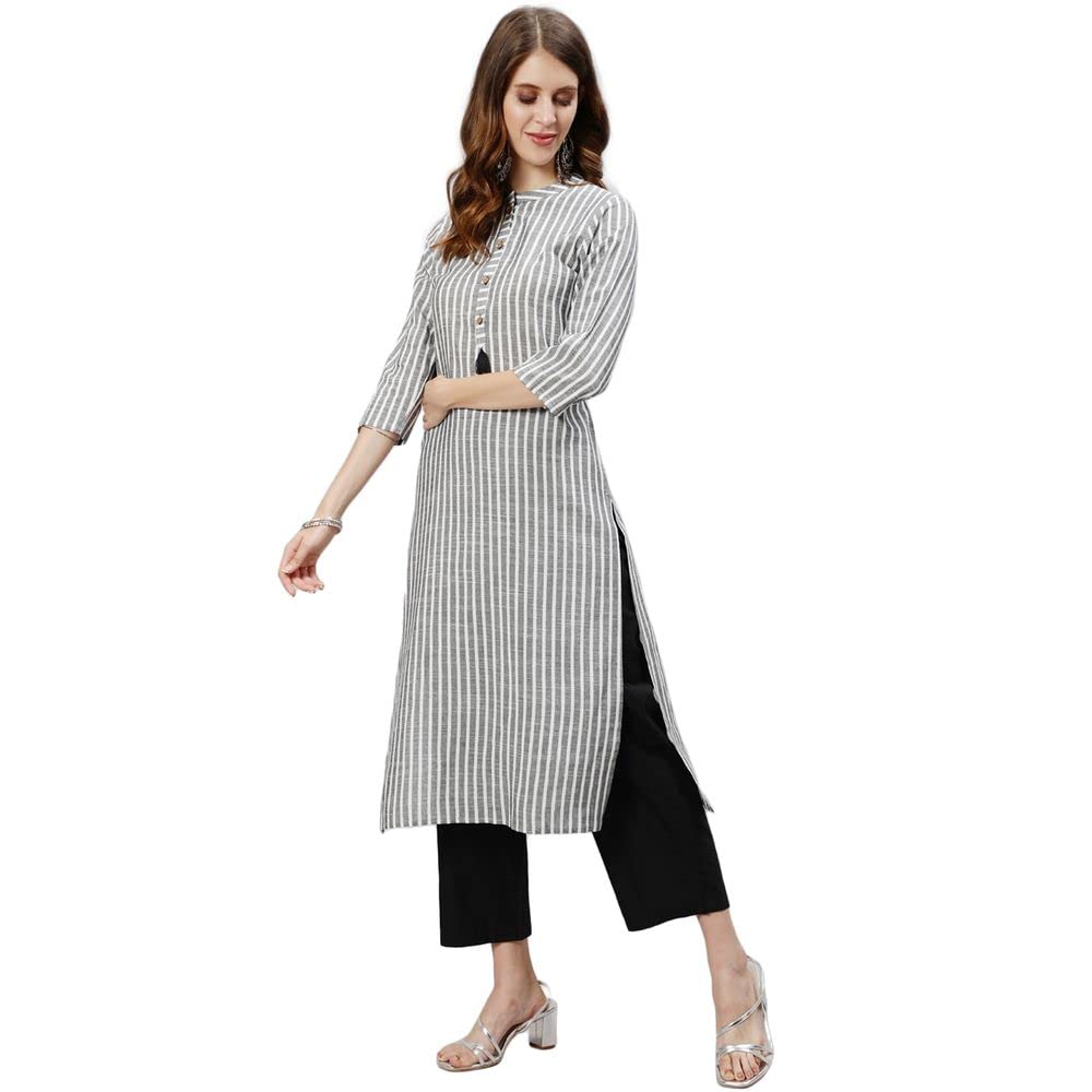 Anubhutee Women'S Cotton Regular Fit Kurta (Anu200180M_Grey_M)