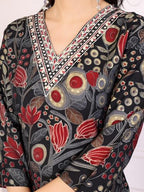 Rangita Black Viscose Embroidered Straight Calf Length Kurta With Pant | Kurta Set For Women_L