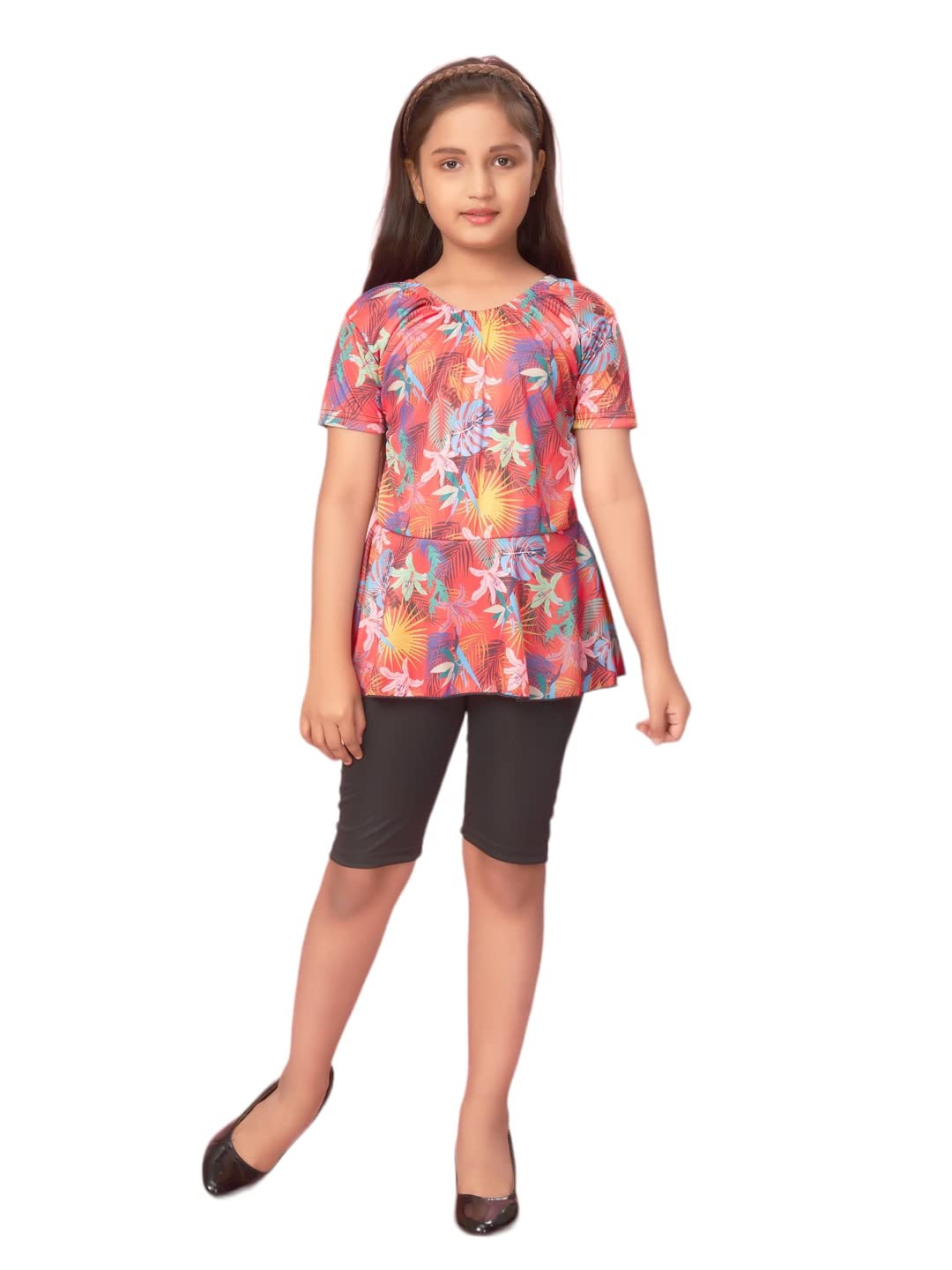 Aarika Girls Red-Black Color Nylon Printed Swim Suit (SONATA-DIGITAL-PRINTED-RED-24)