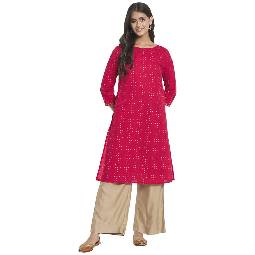 Fabindia Women Cotton Printed Knee Length Kurta Red_Xs