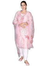 ANNI DESIGNER Women's Organza Straight Printed Kurta with Pant & Dupatta (Mala Pink_L_Pink_Large)