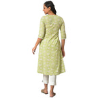Aurelia Green Floral Printed Printed Cotton Regular Kurta For Women