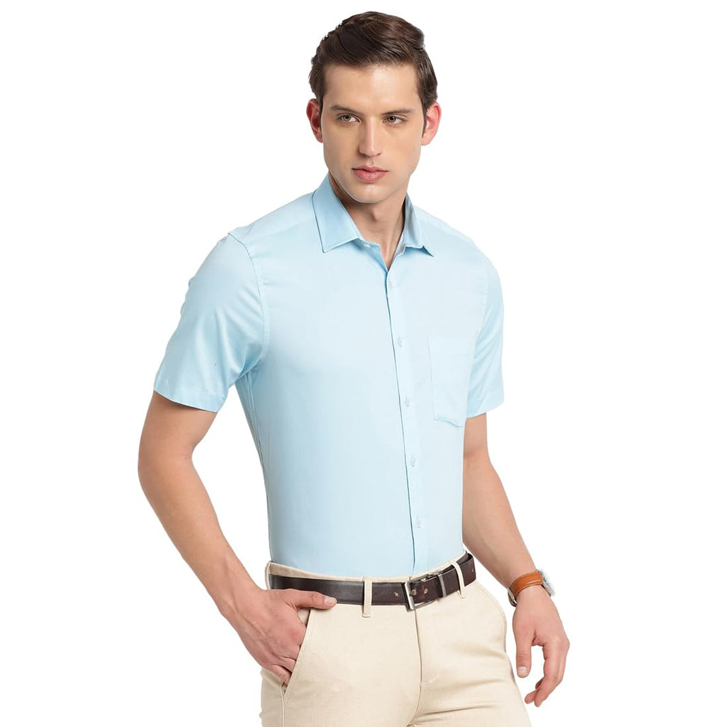 Turtle Men 100% Cotton Solid Slim Fit Light Blue Formal Shirt