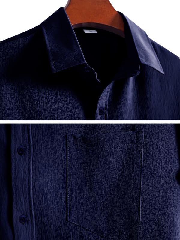 Tee Projekt Mens Popcorn Shirt Comfortable Short Sleeve Shirts Casual Textured Shirt (Pack of 1) Navy Blue